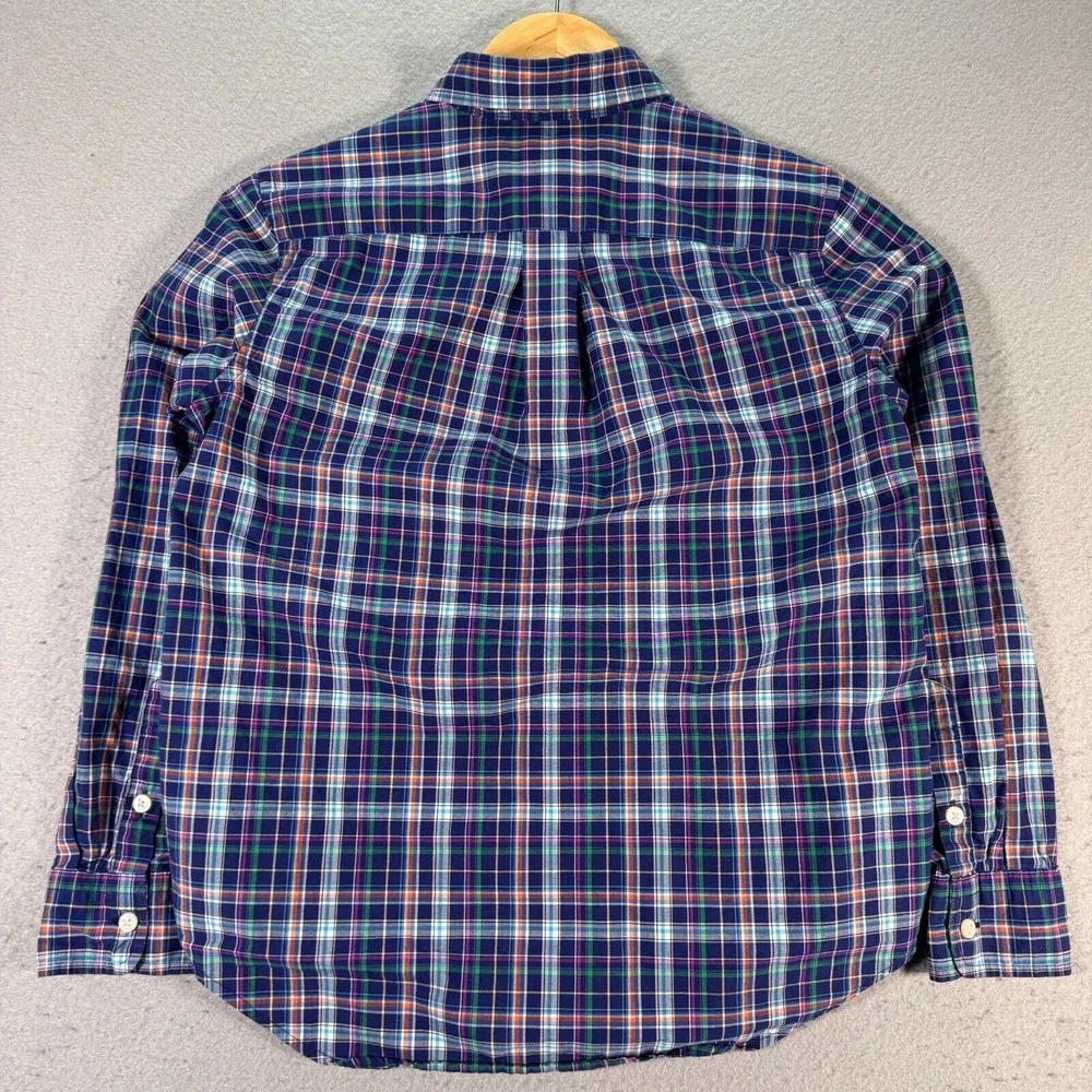 Ralph Lauren Button Down Shirt Youth Boys Medium 10-12 Blue Plaid‎ Pony Casual
